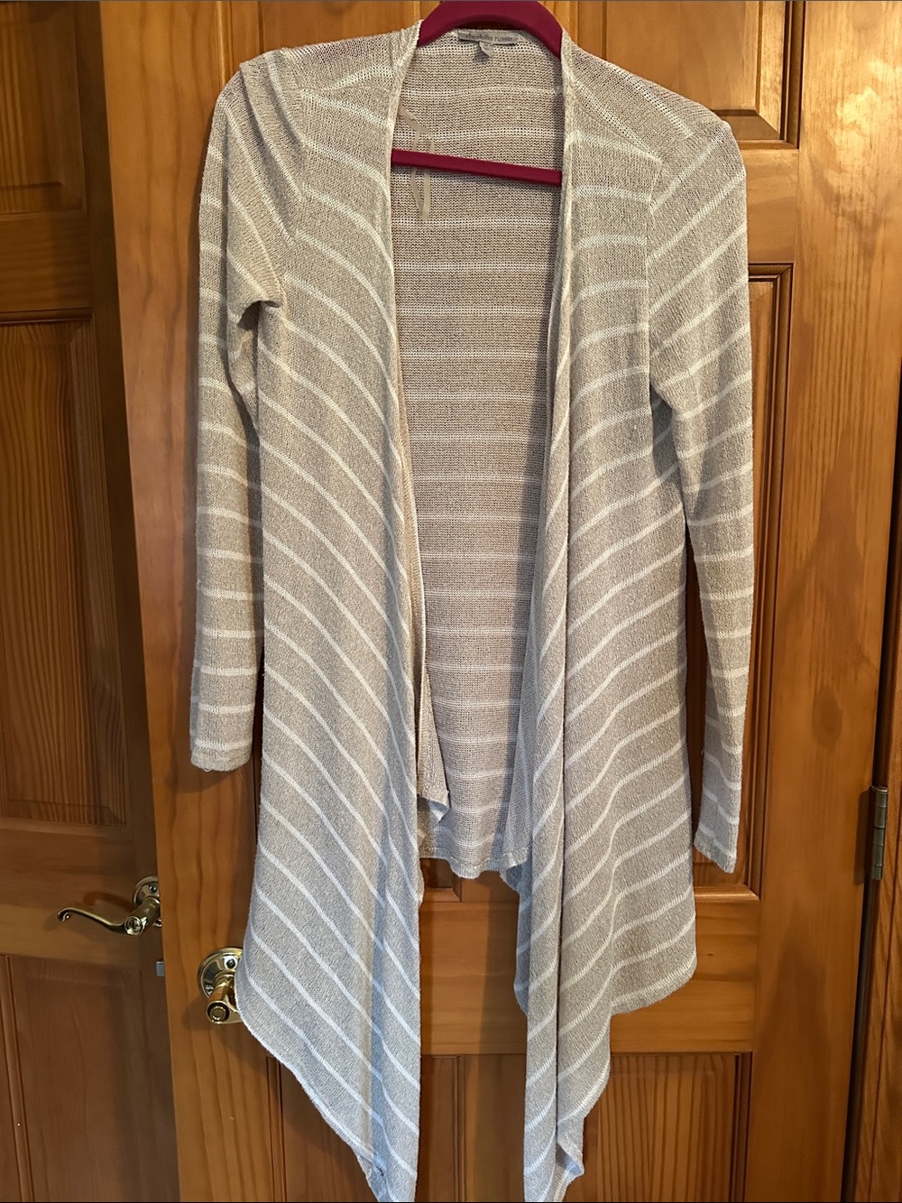 Charlotte Russe Beige and White Striped Open-Front Cardigan